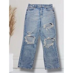 American Eagle Curvy '90s Straight Women's Sz 12 High-Rise Distressed Blue Jeans